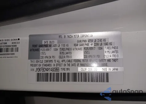 2021 Mazda Cx-5 Touring from USA, damaged, VIN JM3KFBCM4M1480956